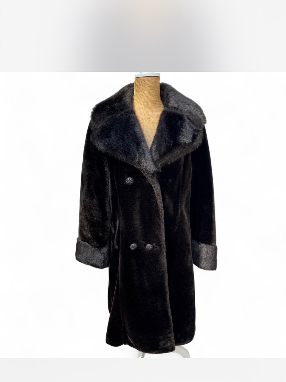 Vintage Classic Dark Brown Faux Fur Double-Breasted Coat